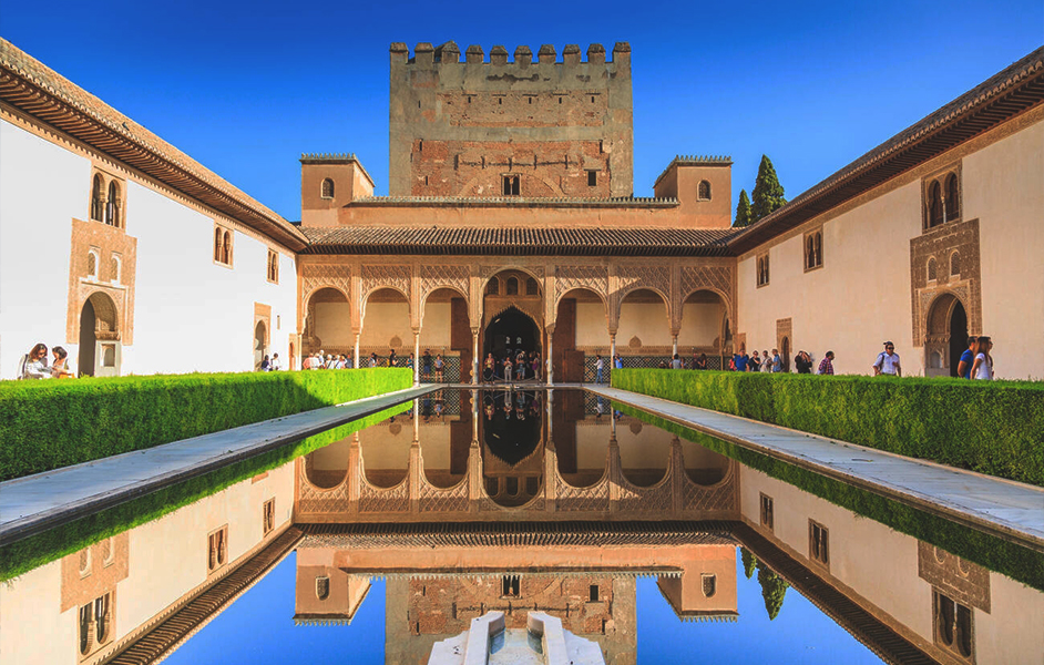 Alhambra Palace backside view in camera