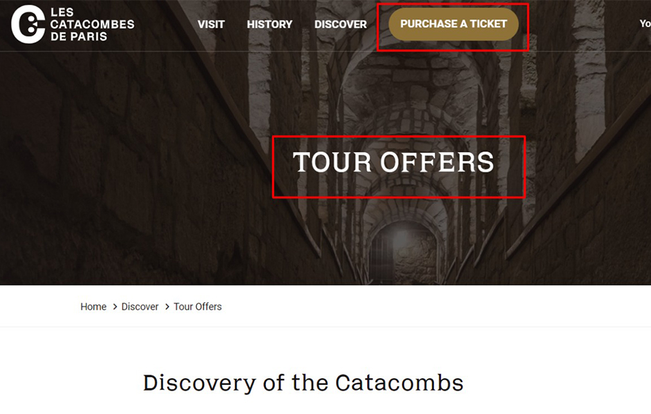 paris catacombs official website homepage tickets marking area