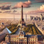 eiffel tower to louvre museum - Panoramic view of the Eiffel Tower and Louvre Museum in Paris