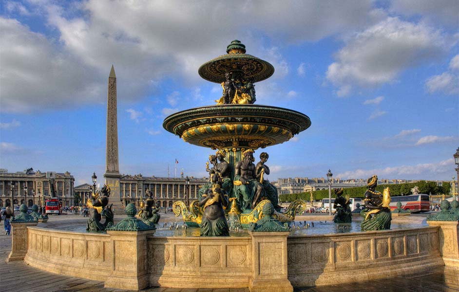 Place de la Concorde with obelisk and fountains near the Louvre Museum