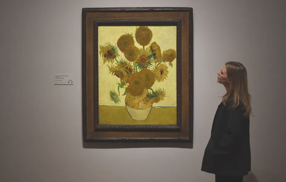 visitors admiring Sunflowers