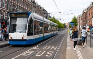 Tram 12 on an Amsterdam street